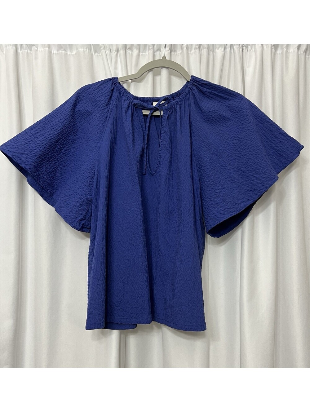 A New Day Women's Flounce Short Sleeve V-Neck Popover Top Blue Medium